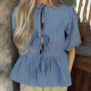 Britnee® | Vintage Striped Blouse With Tie Bow