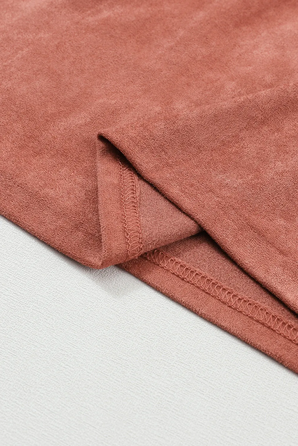 Brown Suede Square Neck Puff Sleeve Dress