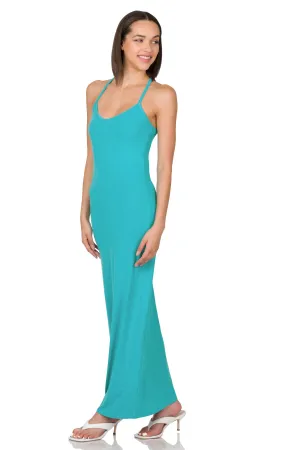 BRUSHED DTY THIN STRAP RACERBACK V-NECK MAXI DRESS - ICE BLUE
