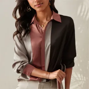 Brusko® | Elegant Autumn Patchwork Striped Satin Blouse For Women