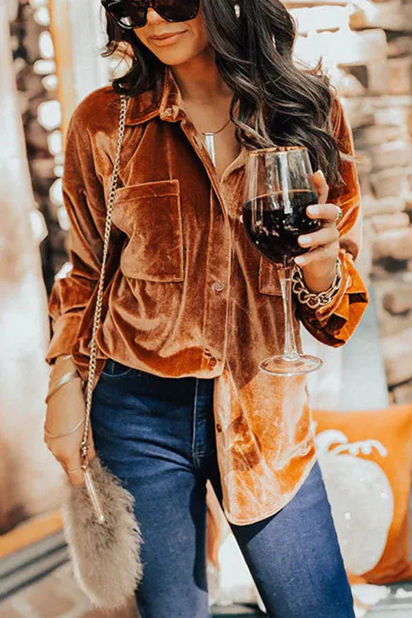 Bryen® | Velvet Blouse With Button Closure And Pockets