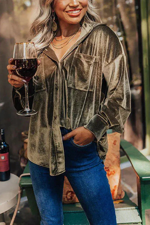 Bryen® | Velvet Blouse With Button Closure And Pockets