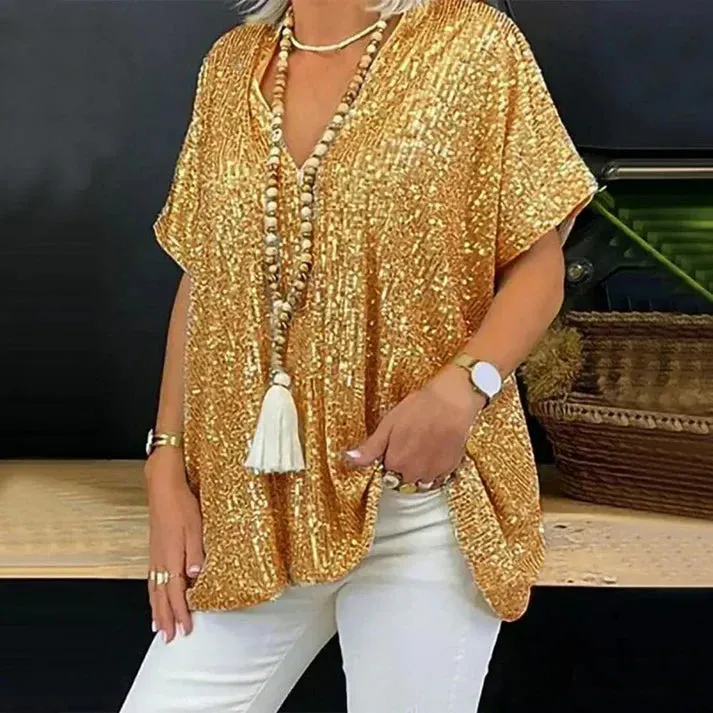 Buchet® | V-Neck Sequin Blouse