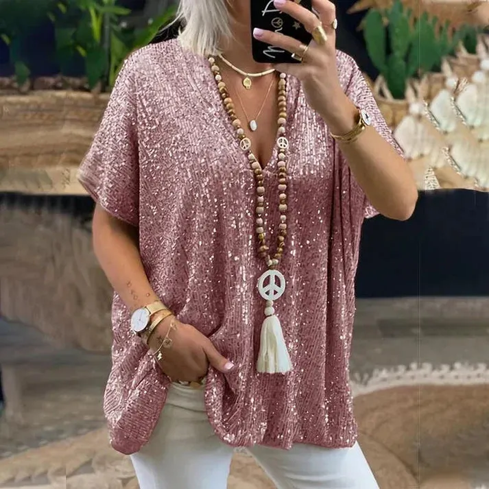 Buchet® | V-Neck Sequin Blouse