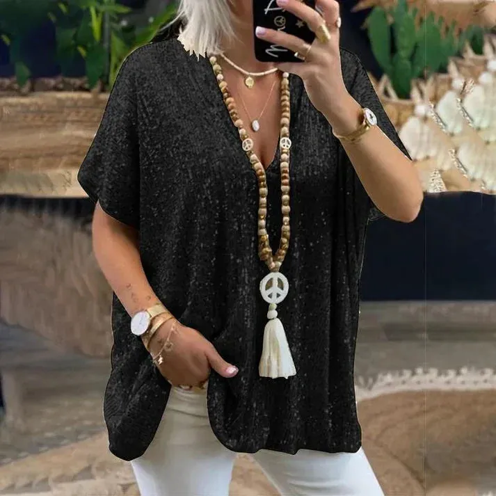 Buchet® | V-Neck Sequin Blouse