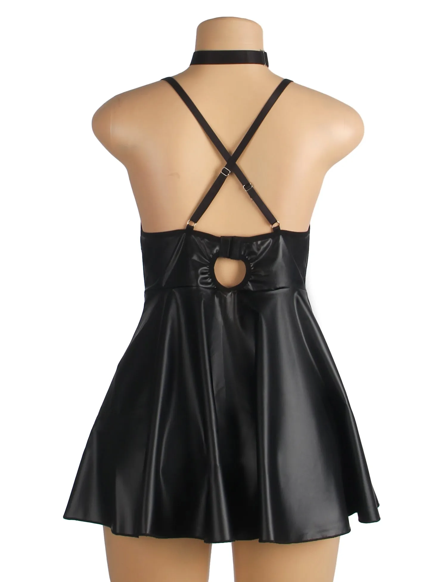 Burgundy PU leather Suspender Sexy Egypt Nightdress
