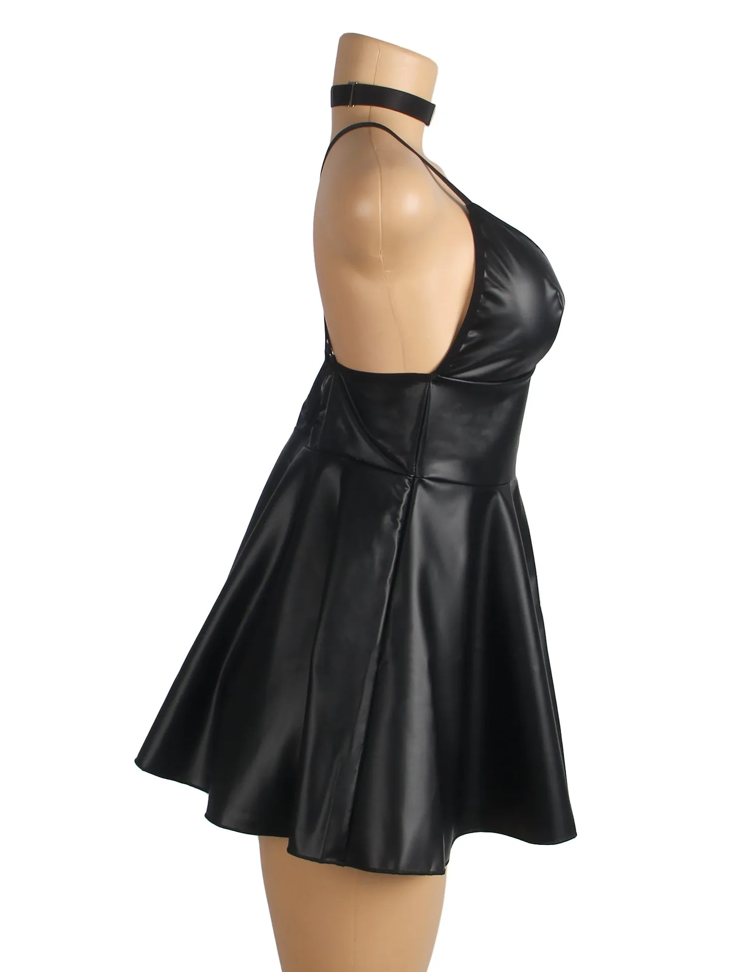 Burgundy PU leather Suspender Sexy Egypt Nightdress