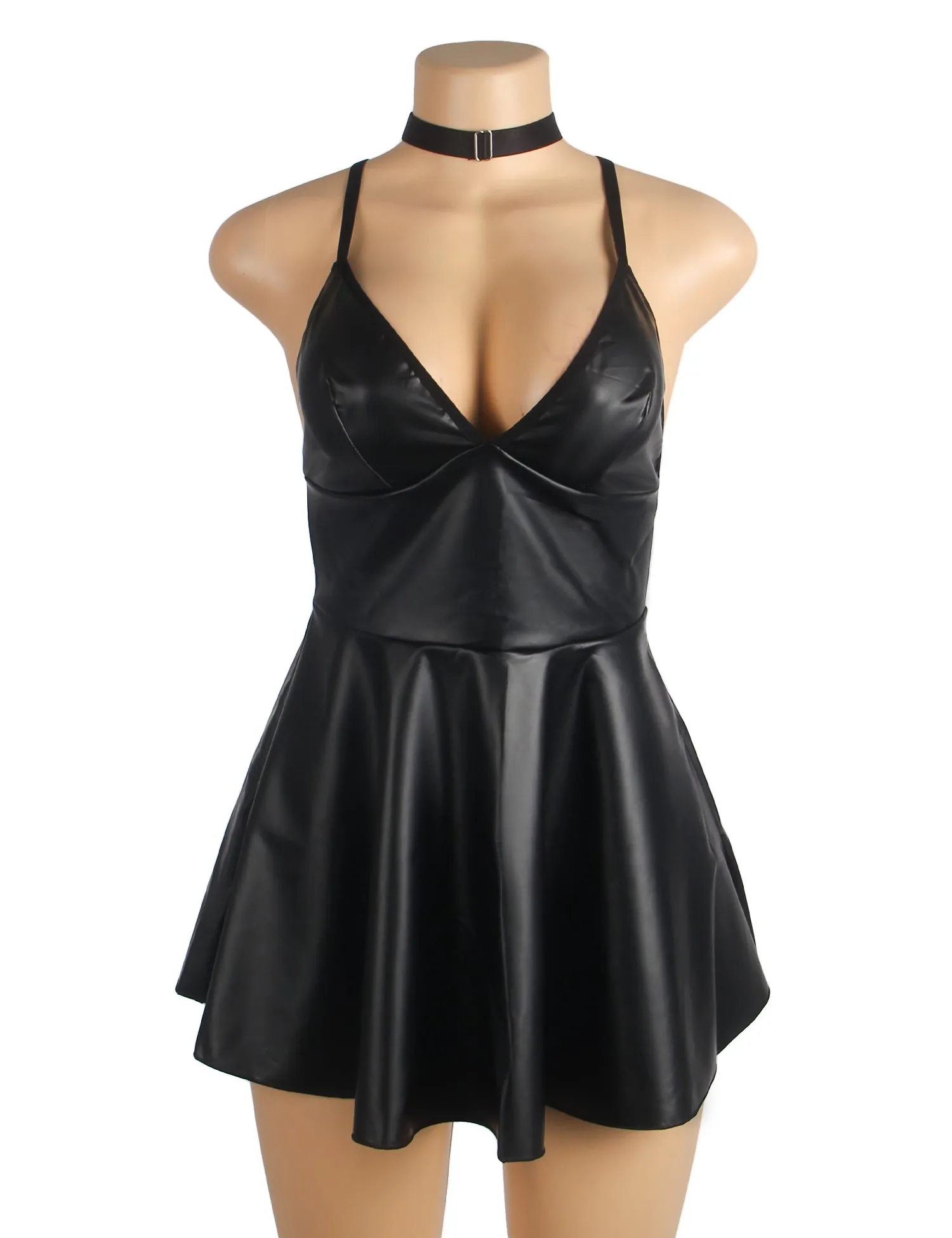 Burgundy PU leather Suspender Sexy Egypt Nightdress