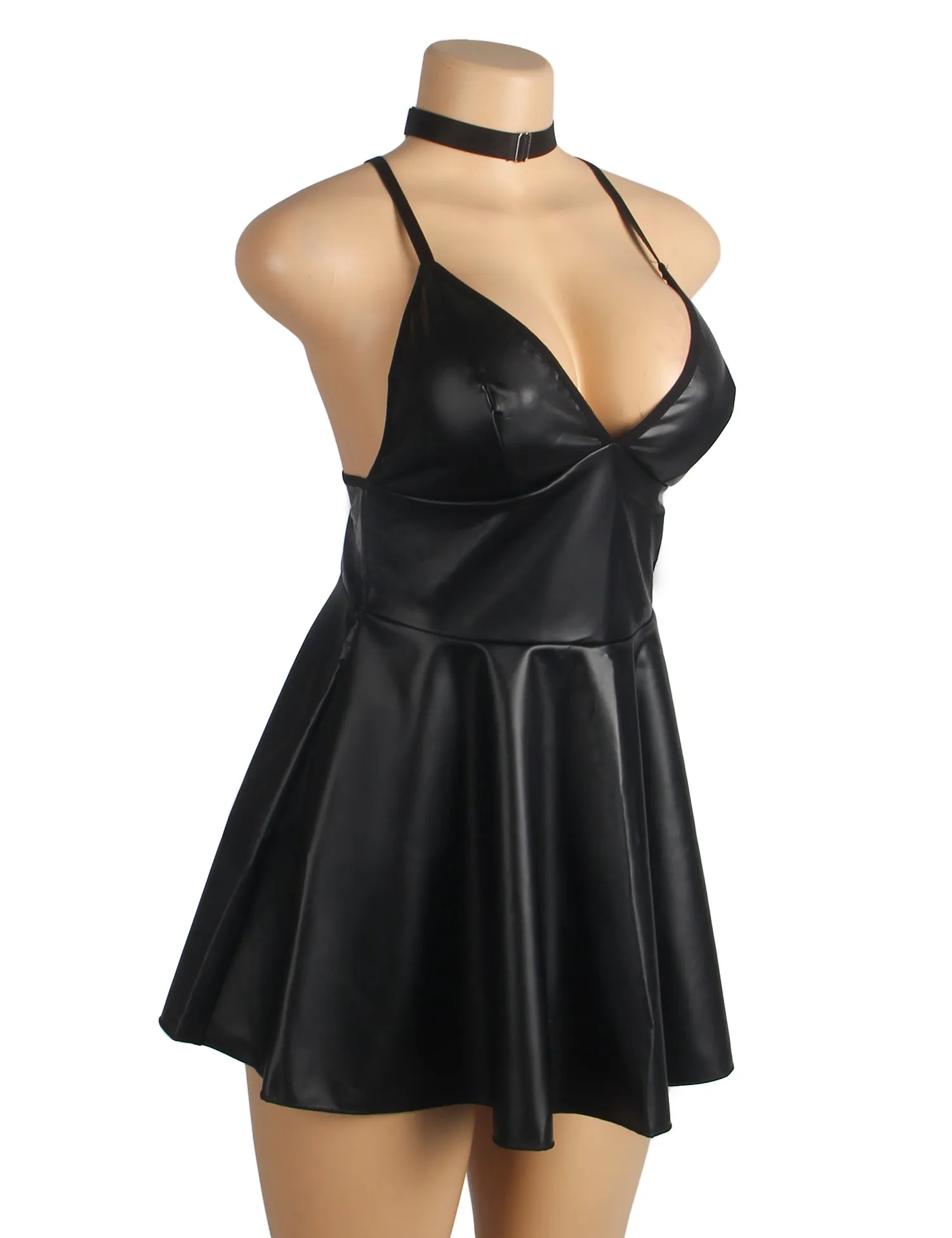 Burgundy PU leather Suspender Sexy Egypt Nightdress