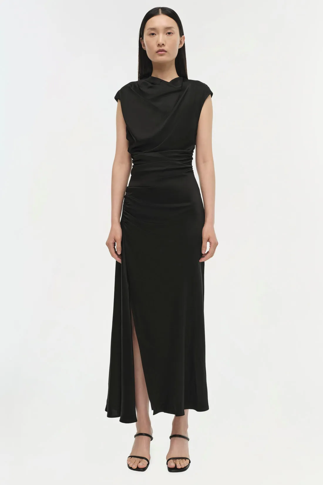 Burke Draped Midi Dress in Black