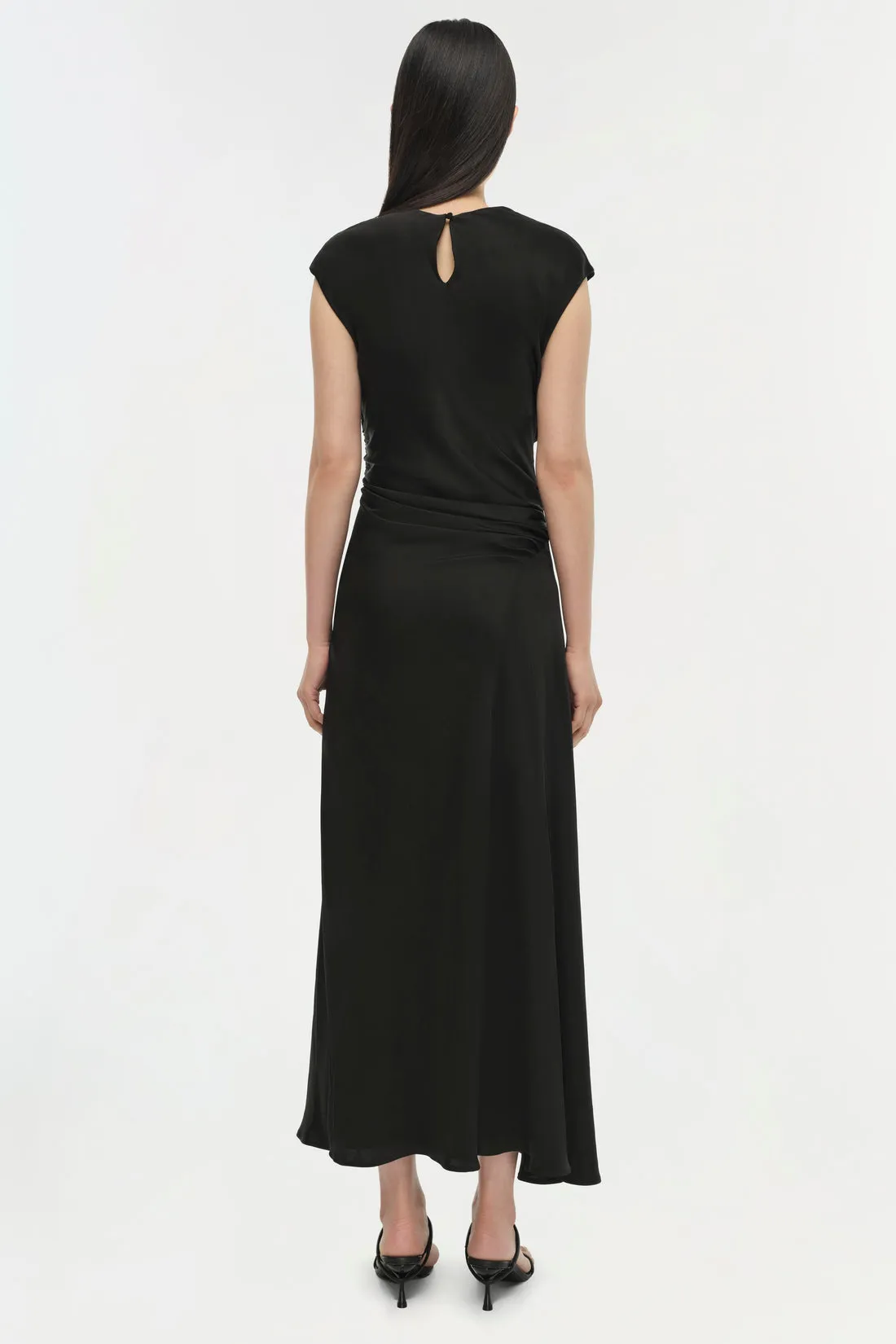 Burke Draped Midi Dress in Black
