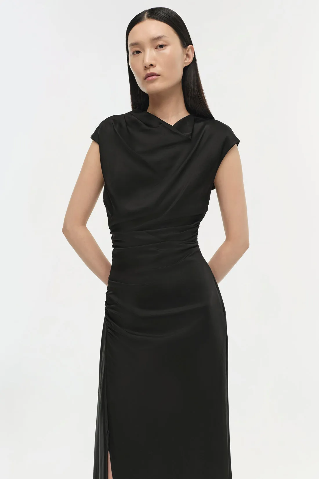 Burke Draped Midi Dress in Black