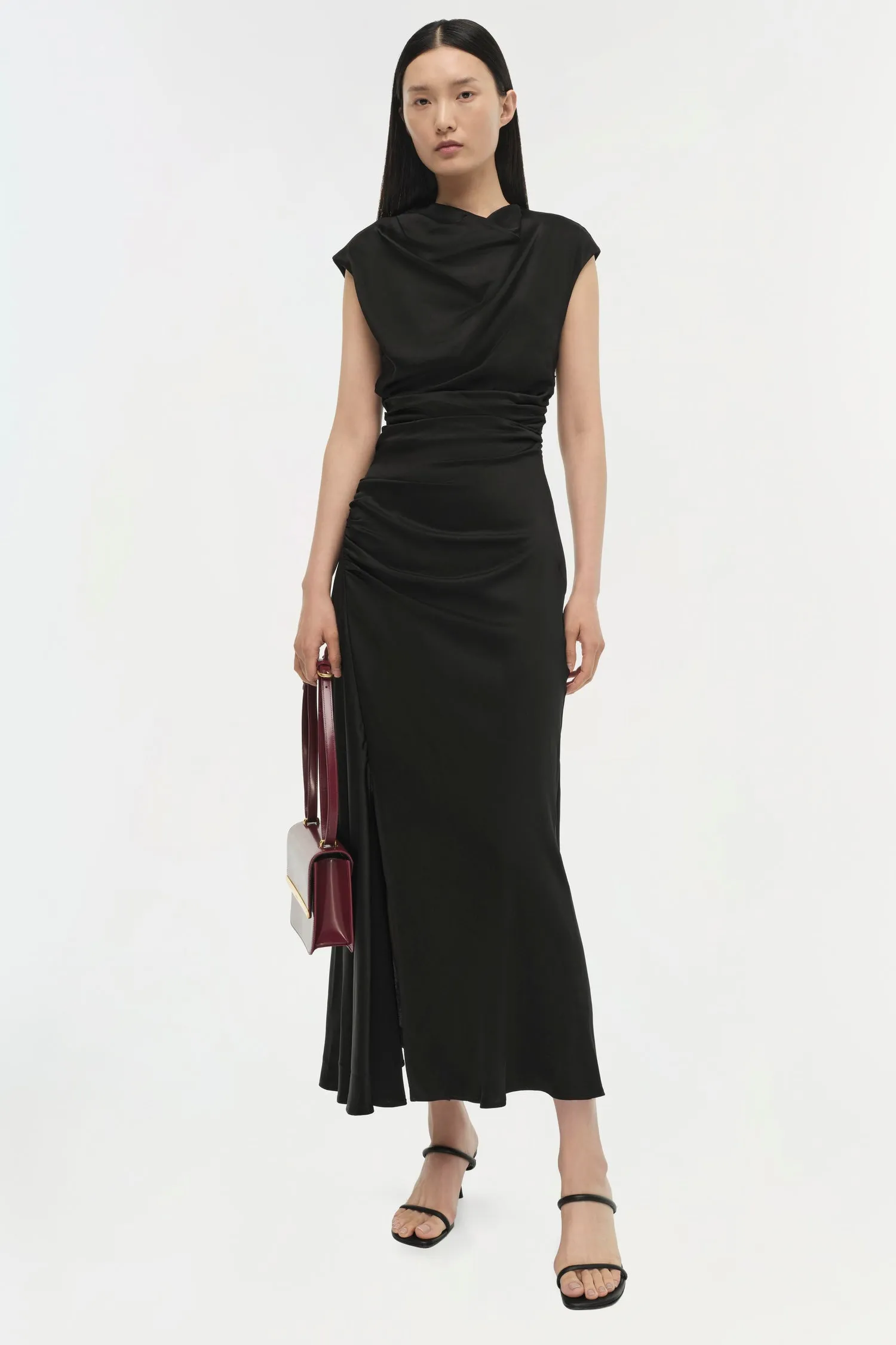 Burke Draped Midi Dress in Black