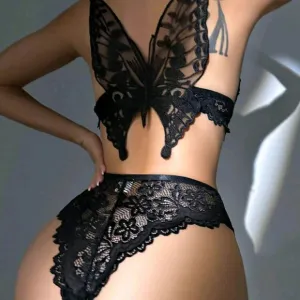 Butterfly Embroidery Floral Lace Underwire Bra &amp; Panty Lingerie Set
