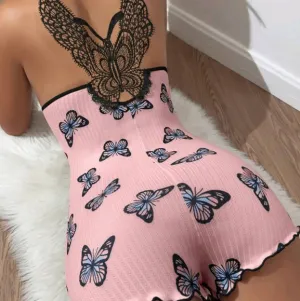 Butterfly Print Women's Pajamas Romper