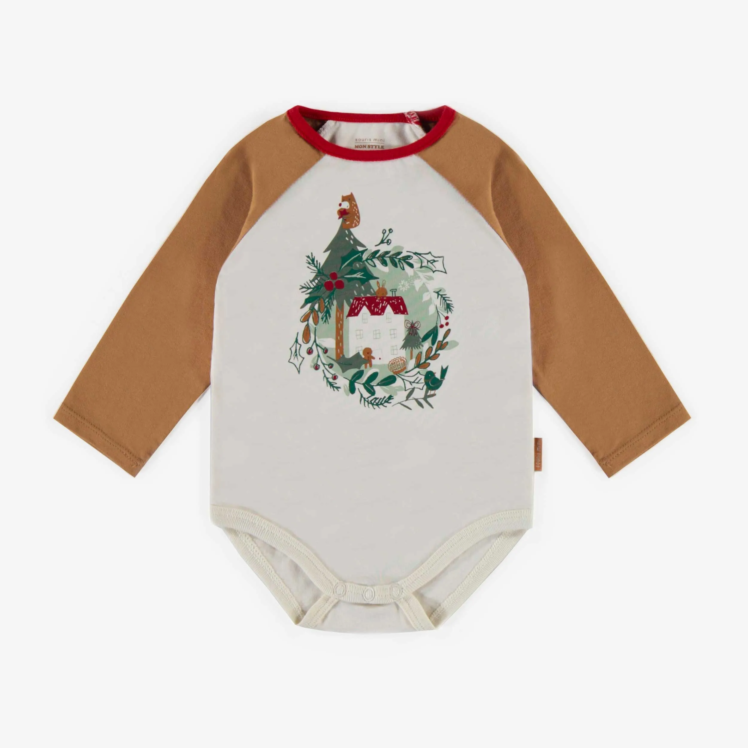 Cache-couche des Fêtes en coton, bébé  || Holiday bodysuit in cotton, baby