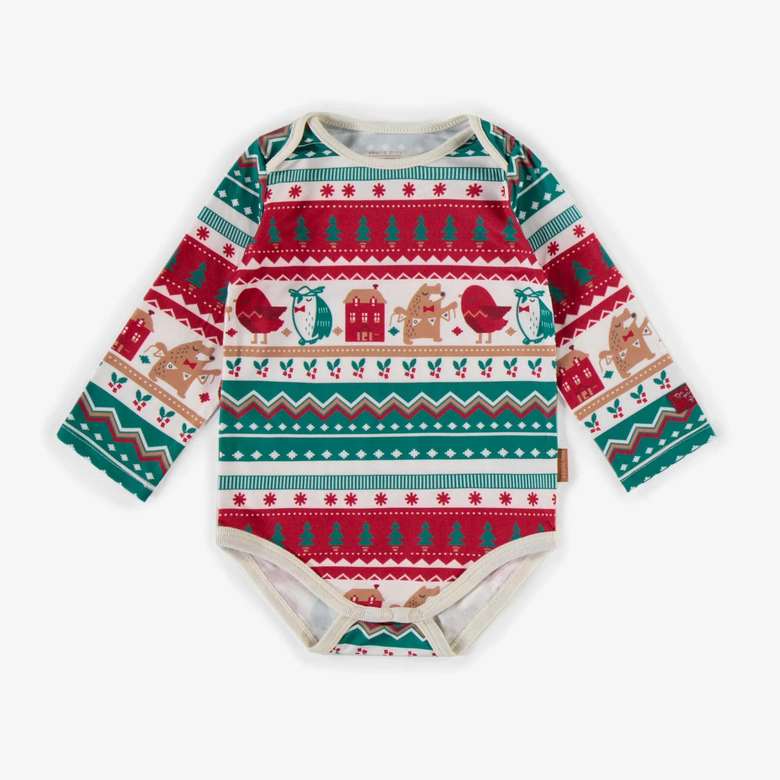 Cache-couche des Fêtes en polyester brossé, bébé  || Holiday bodysuit in brushed polyester, baby