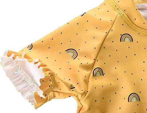 Cadocado Girls Rashguard Swimsuit One Piece Quick Dry Bathing Suit Beach Sport,Yellow Print,3-4 Years