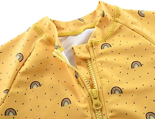Cadocado Girls Rashguard Swimsuit One Piece Quick Dry Bathing Suit Beach Sport,Yellow Print,3-4 Years