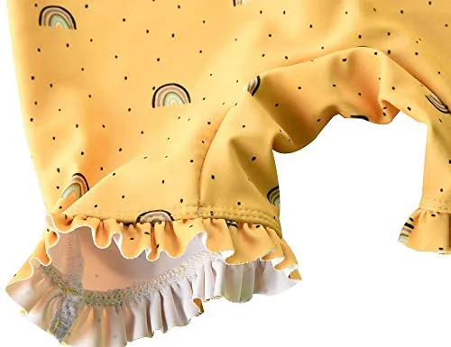 Cadocado Girls Rashguard Swimsuit One Piece Quick Dry Bathing Suit Beach Sport,Yellow Print,3-4 Years