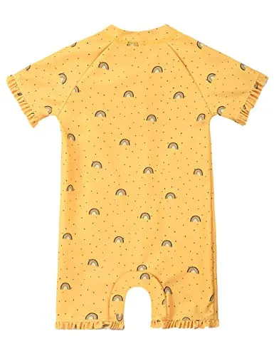 Cadocado Girls Rashguard Swimsuit One Piece Quick Dry Bathing Suit Beach Sport,Yellow Print,3-4 Years