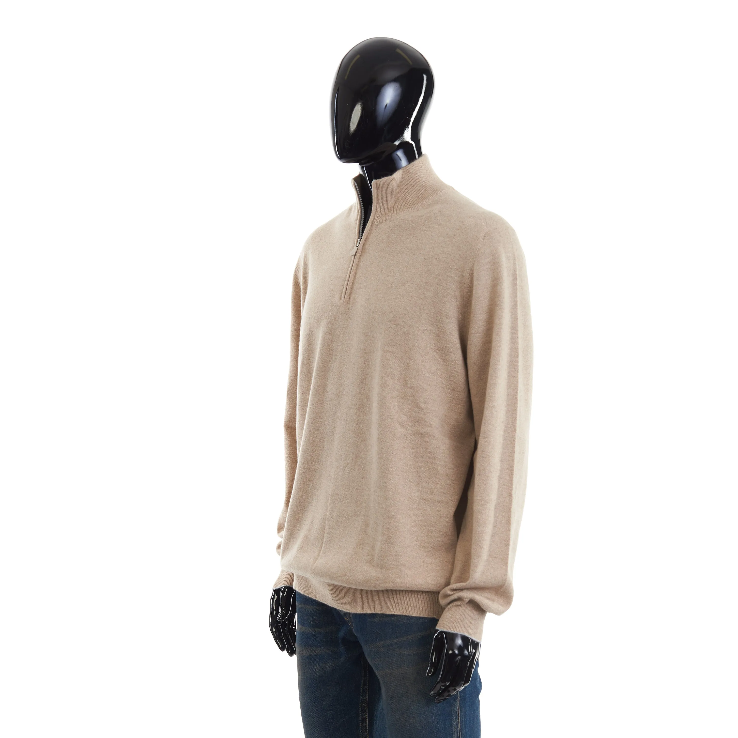 Camel Cashmere Turtleneck Sweater With Zipper