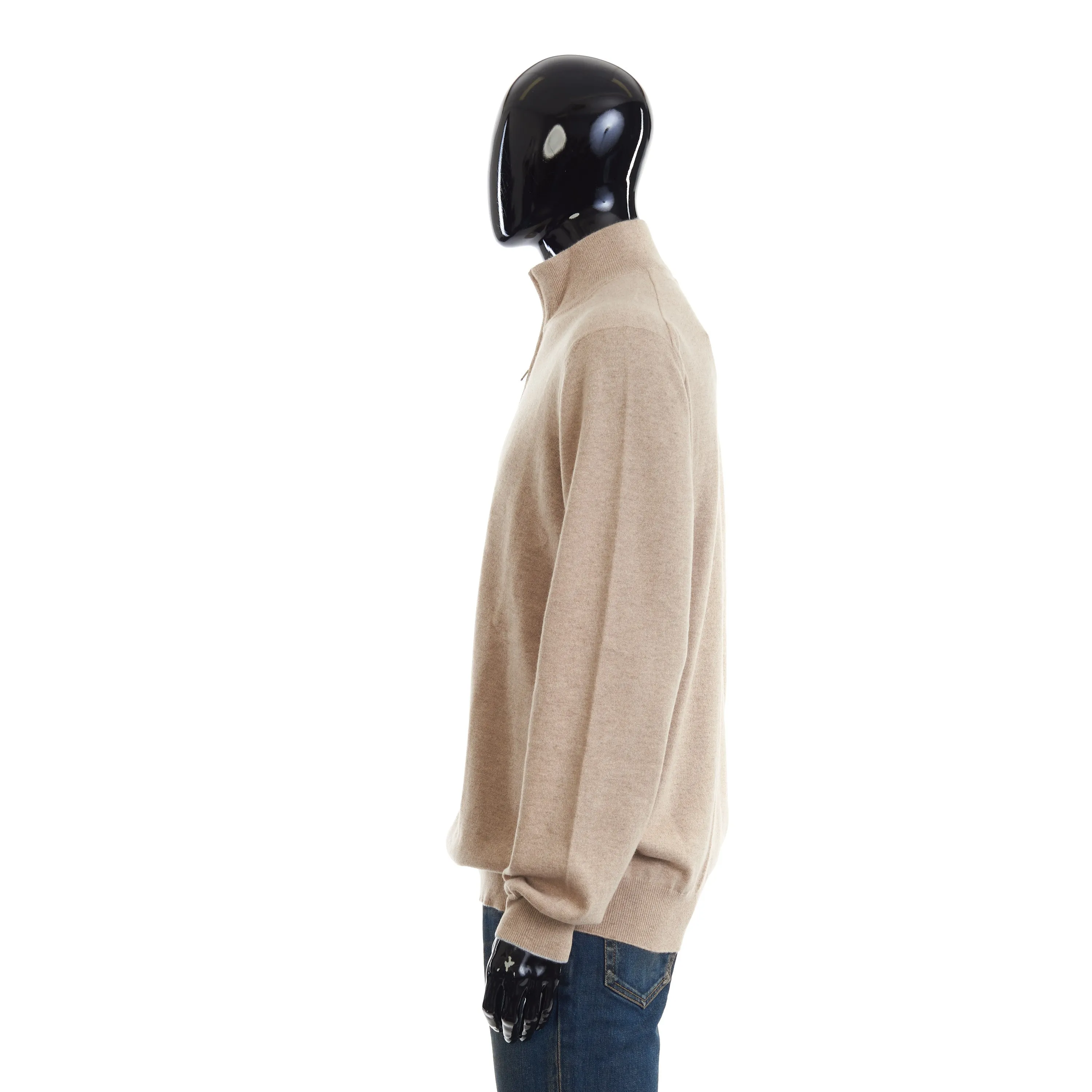 Camel Cashmere Turtleneck Sweater With Zipper