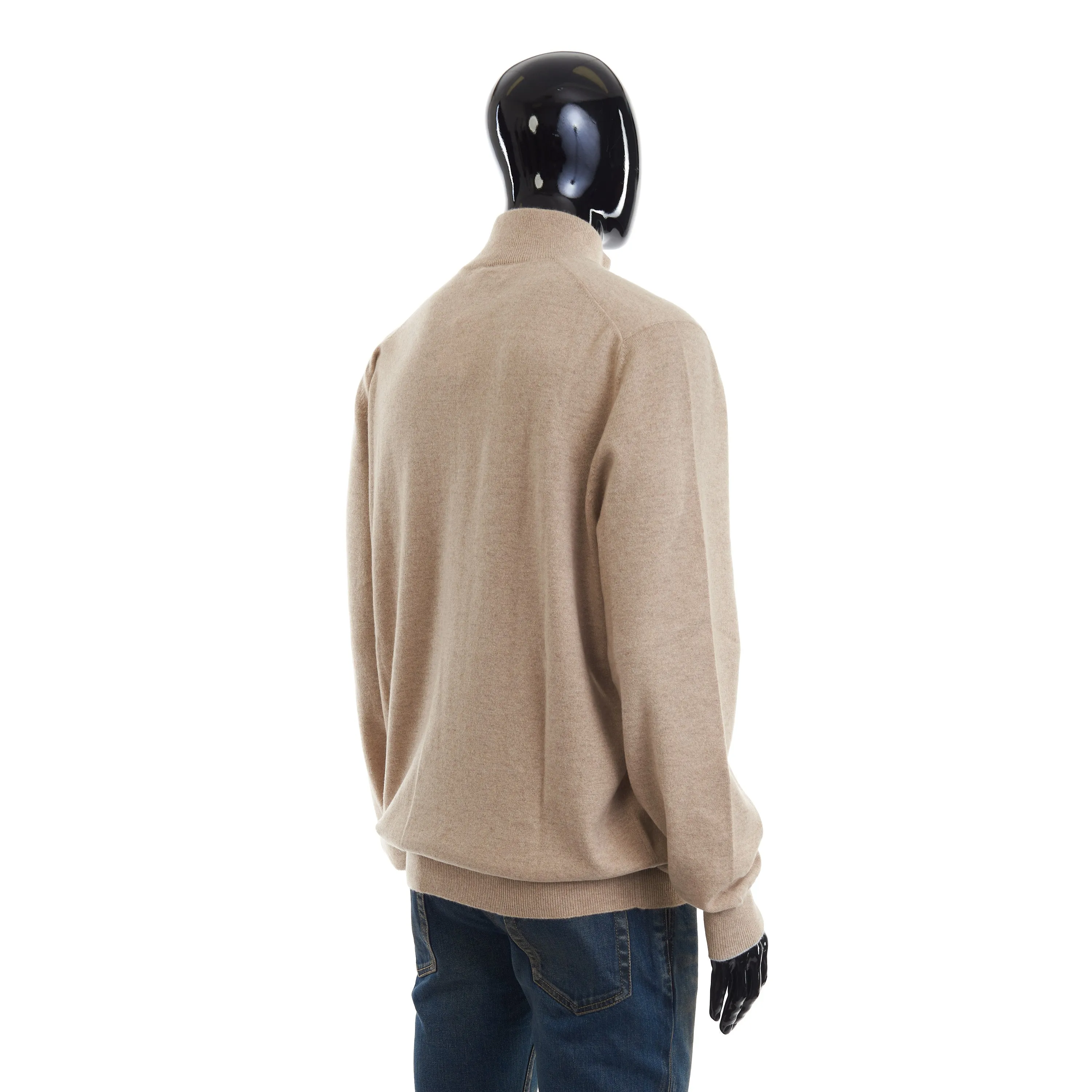 Camel Cashmere Turtleneck Sweater With Zipper