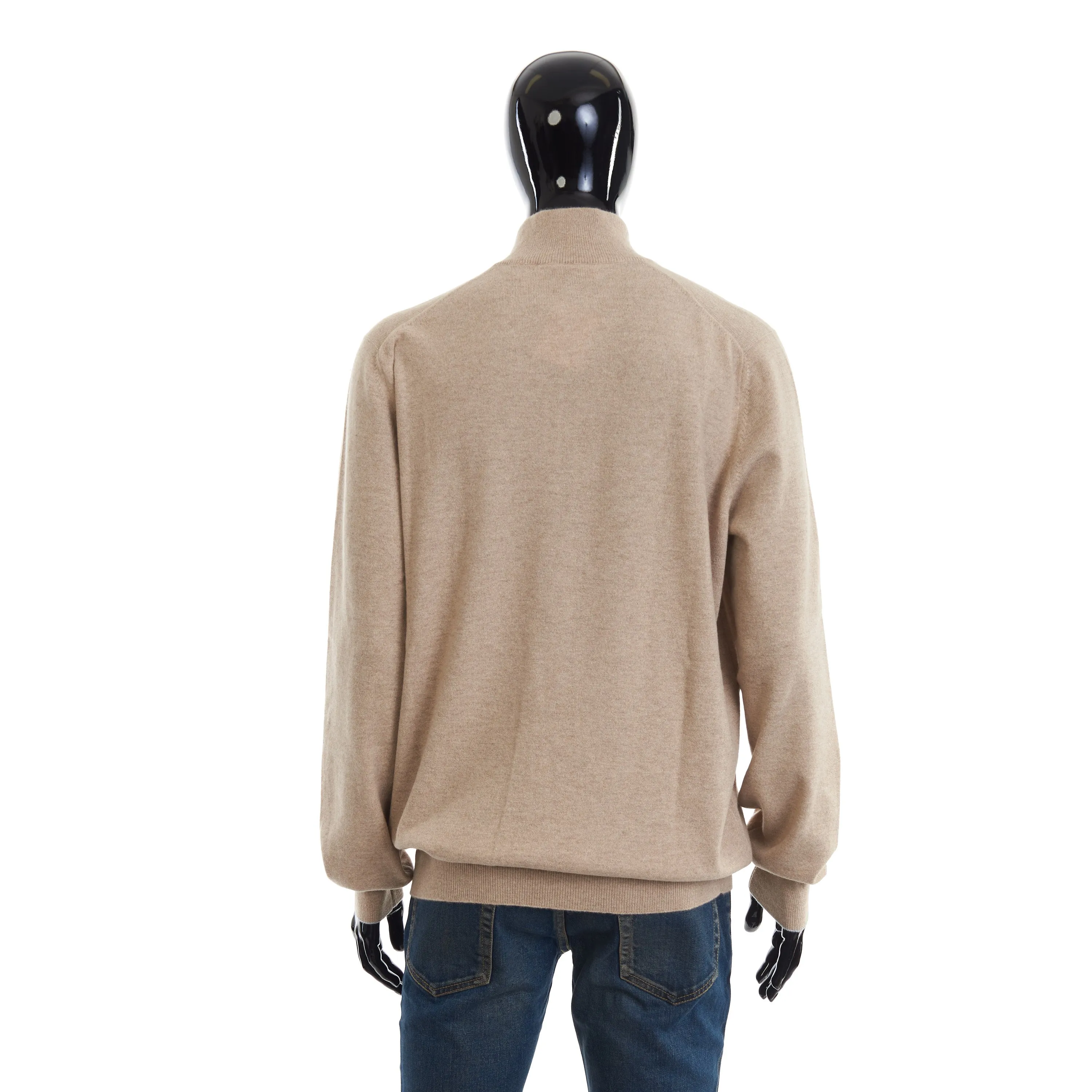 Camel Cashmere Turtleneck Sweater With Zipper