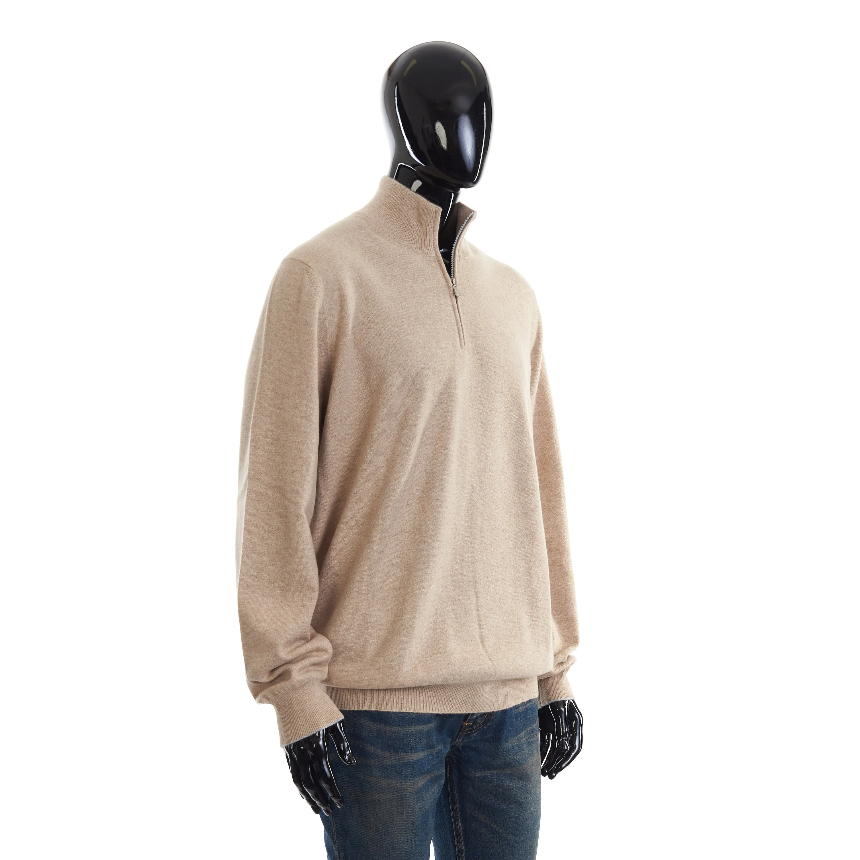 Camel Cashmere Turtleneck Sweater With Zipper
