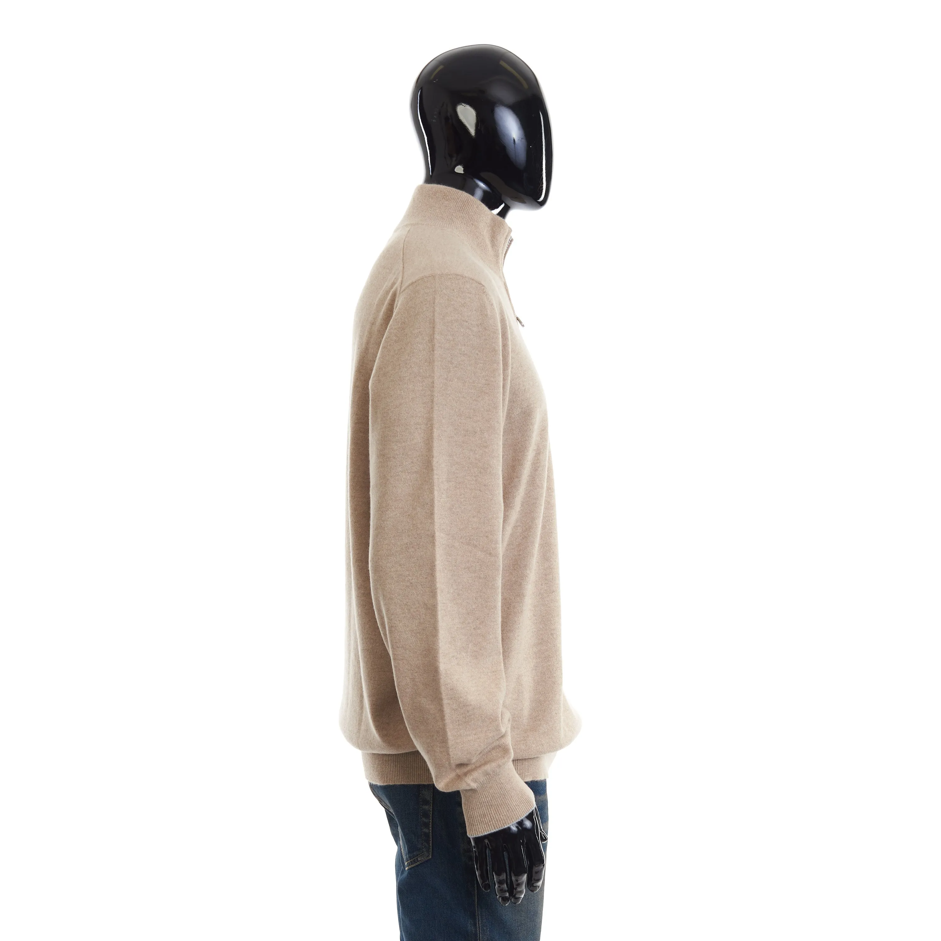 Camel Cashmere Turtleneck Sweater With Zipper