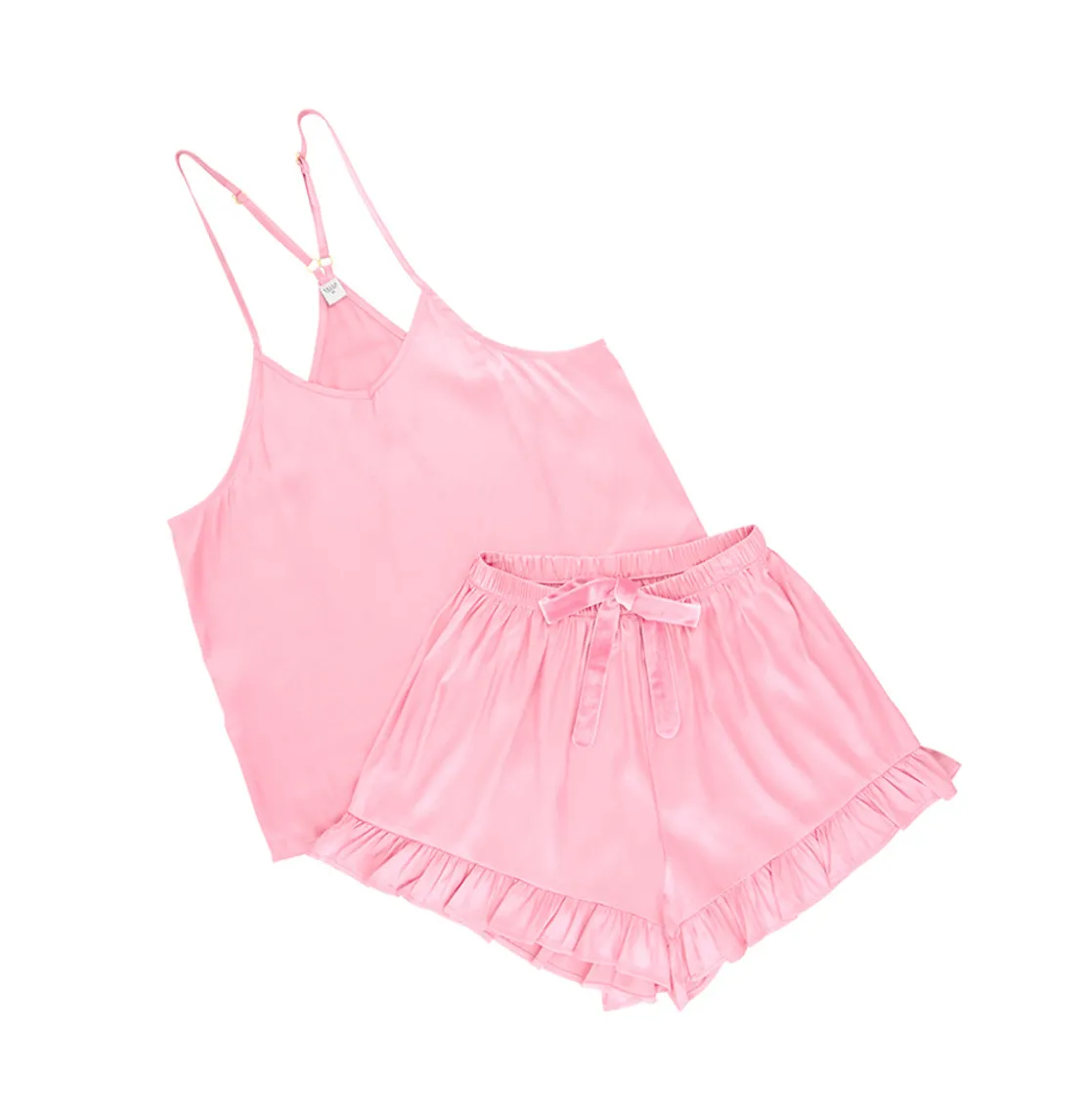 Cami   Velvet Ruffled Pajama Set- Pink