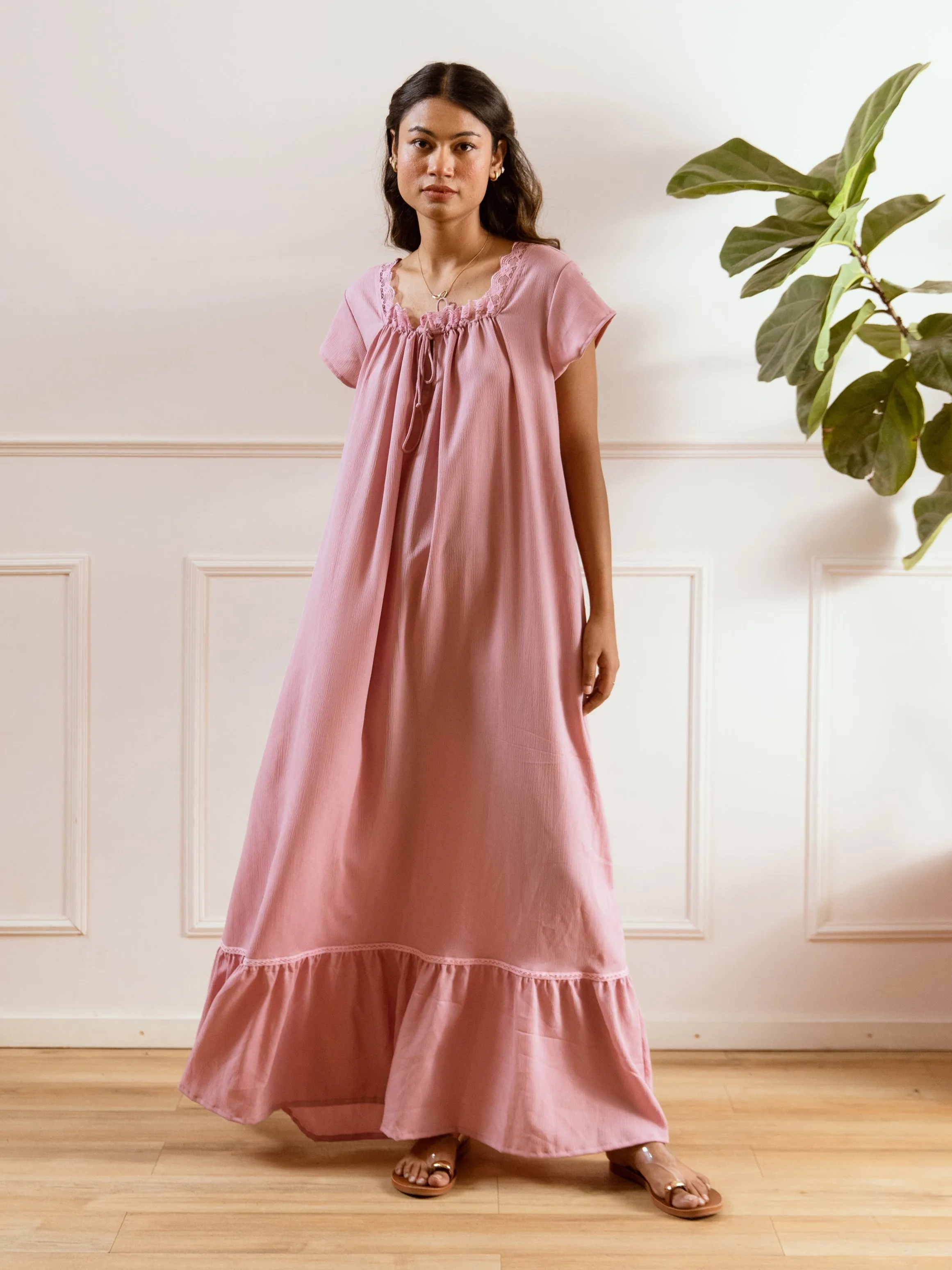 Candy Pink Flared Soft Crepe Night Maxi