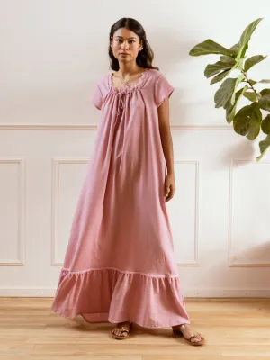 Candy Pink Flared Soft Crepe Night Maxi
