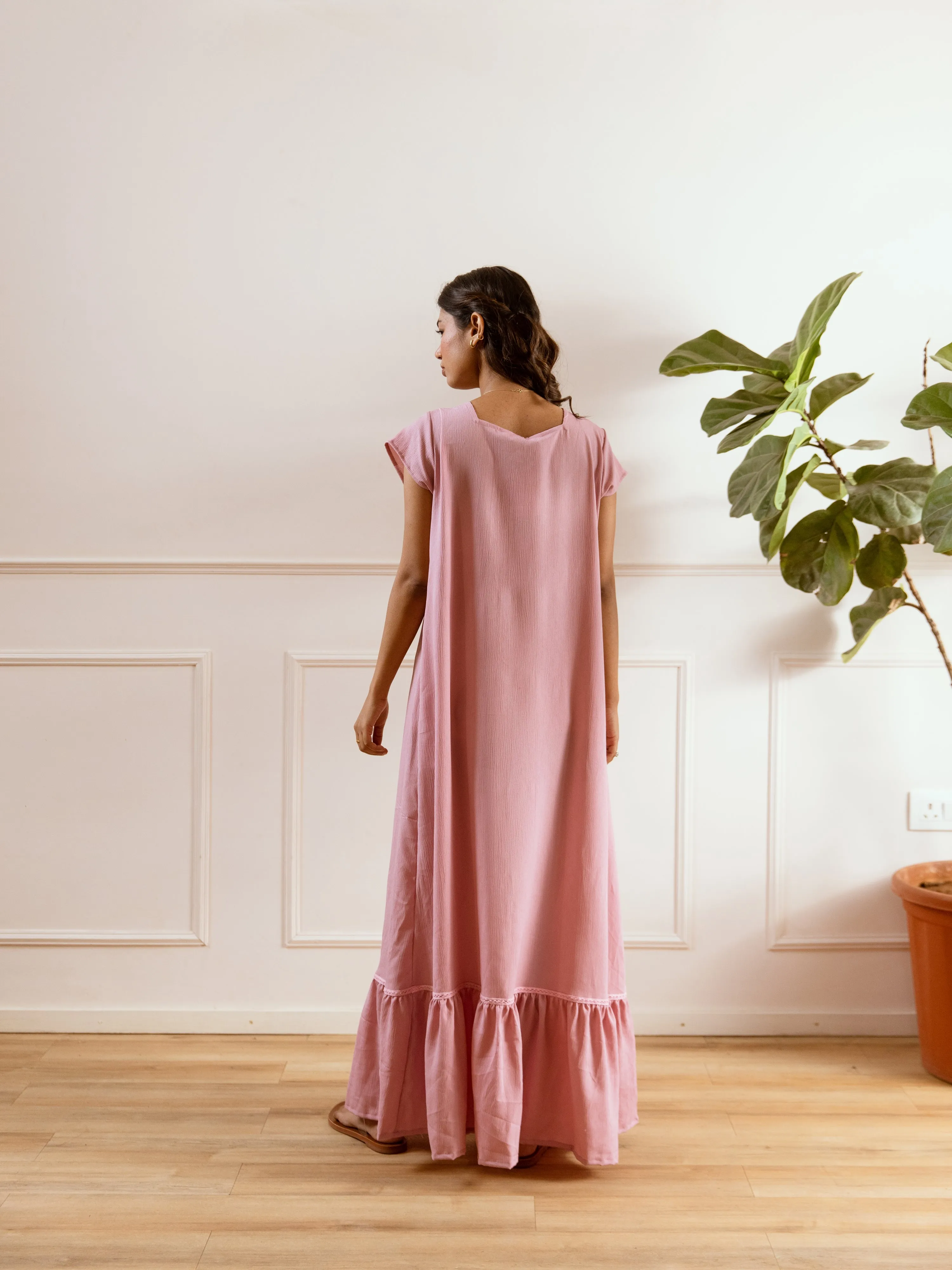 Candy Pink Flared Soft Crepe Night Maxi