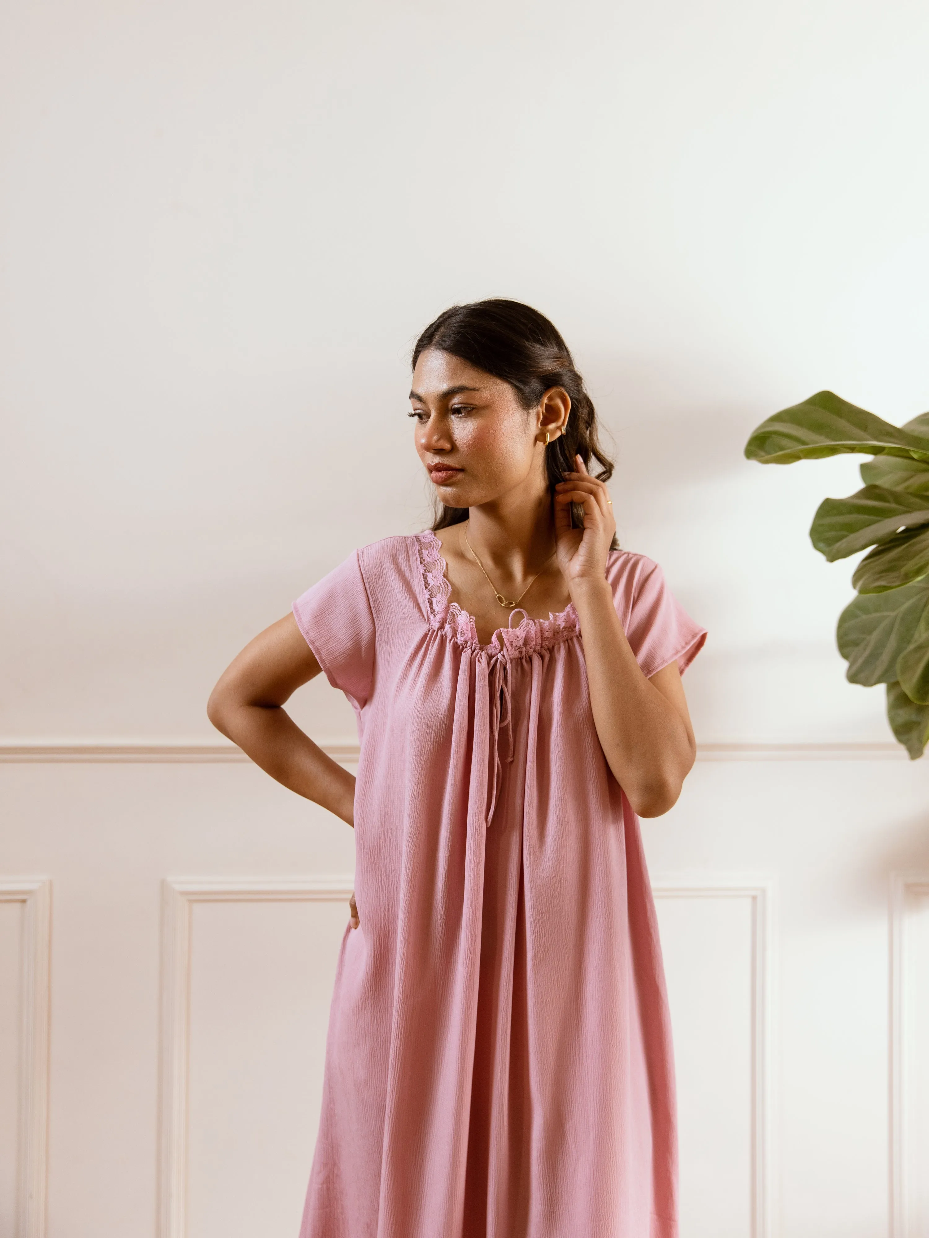 Candy Pink Flared Soft Crepe Night Maxi