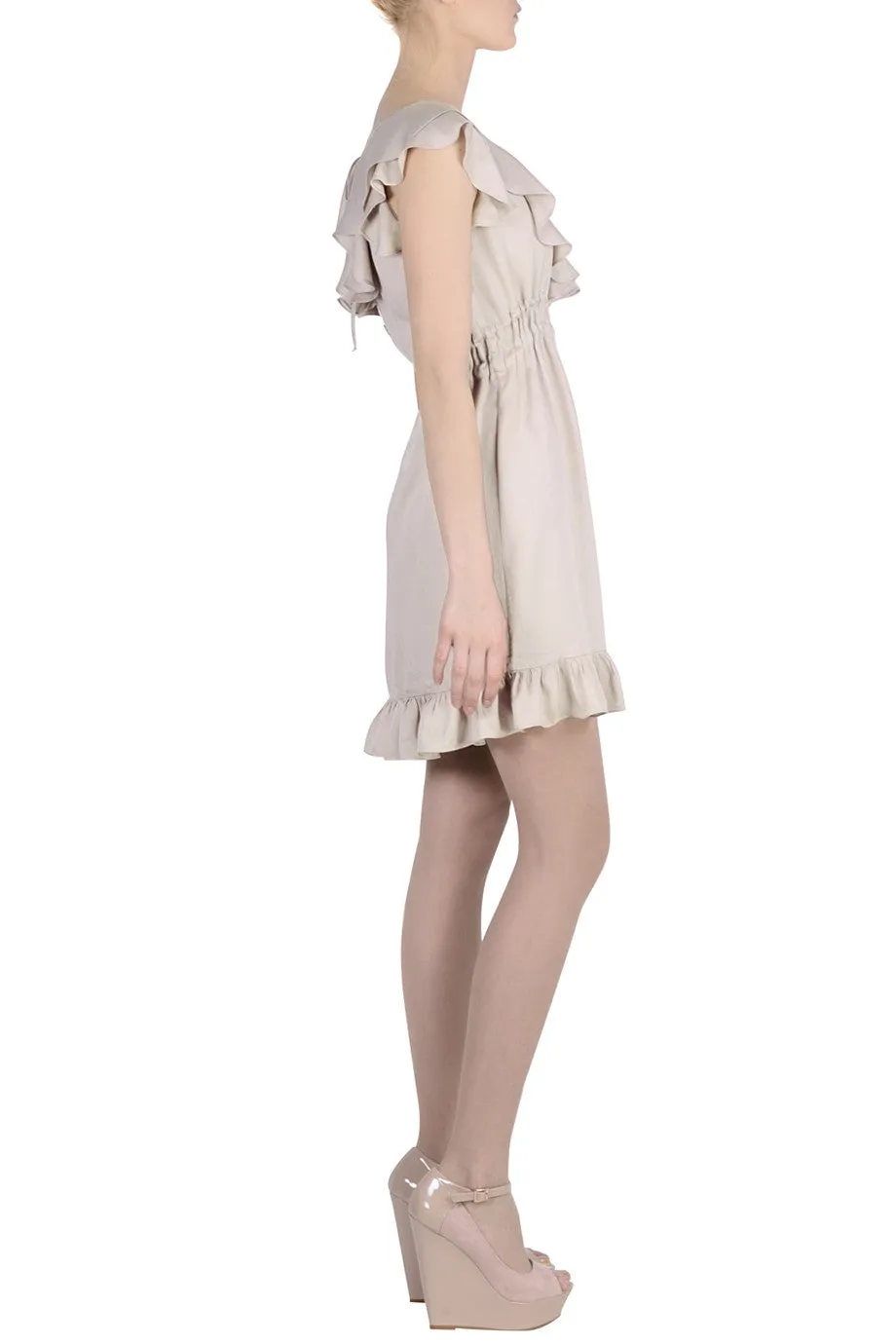 CARLOS MIELE BEIGE Ruffled Viscose Dress