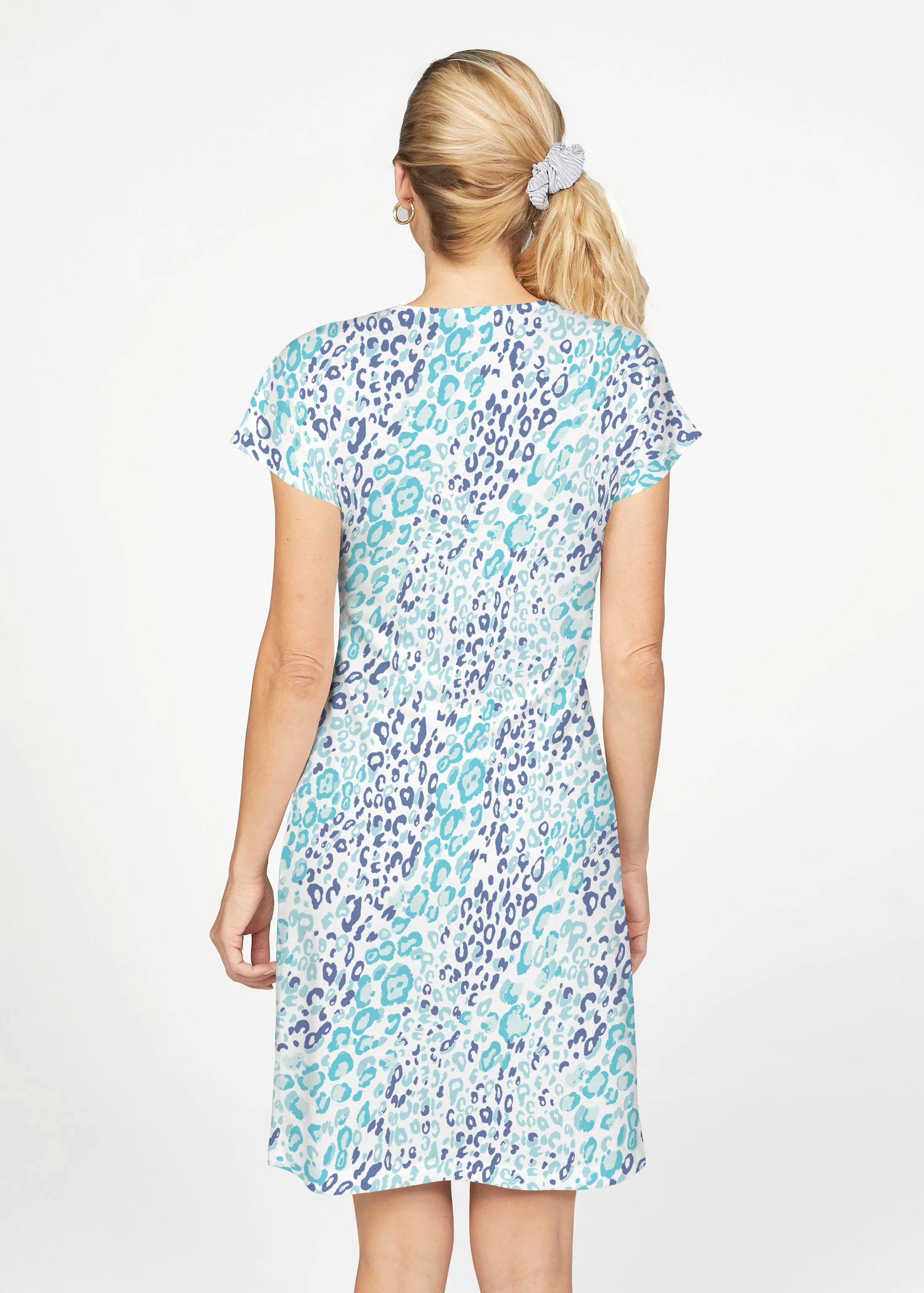 Cat Blue (7755) ~ French Terry Short Sleeve Crew Dress