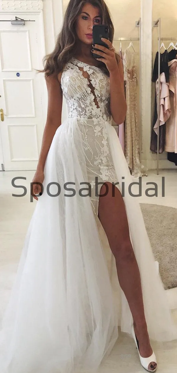 Charming One Shoulder Unique Lace Romantic Wedding Dresses WD0441