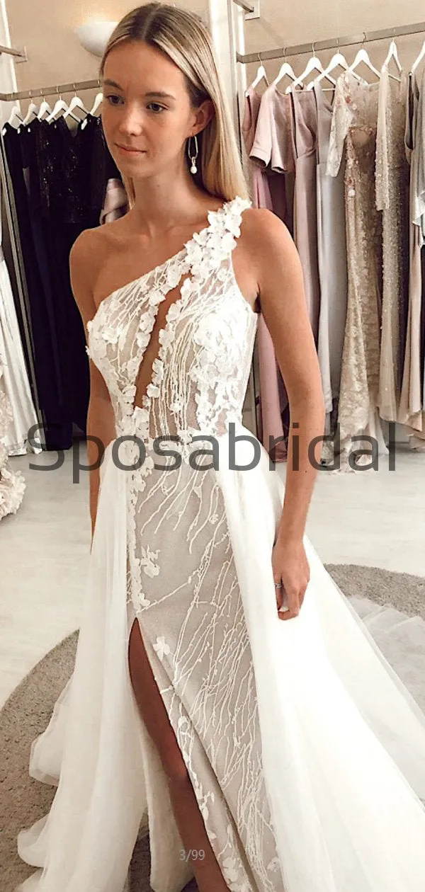 Charming One Shoulder Unique Lace Romantic Wedding Dresses WD0441