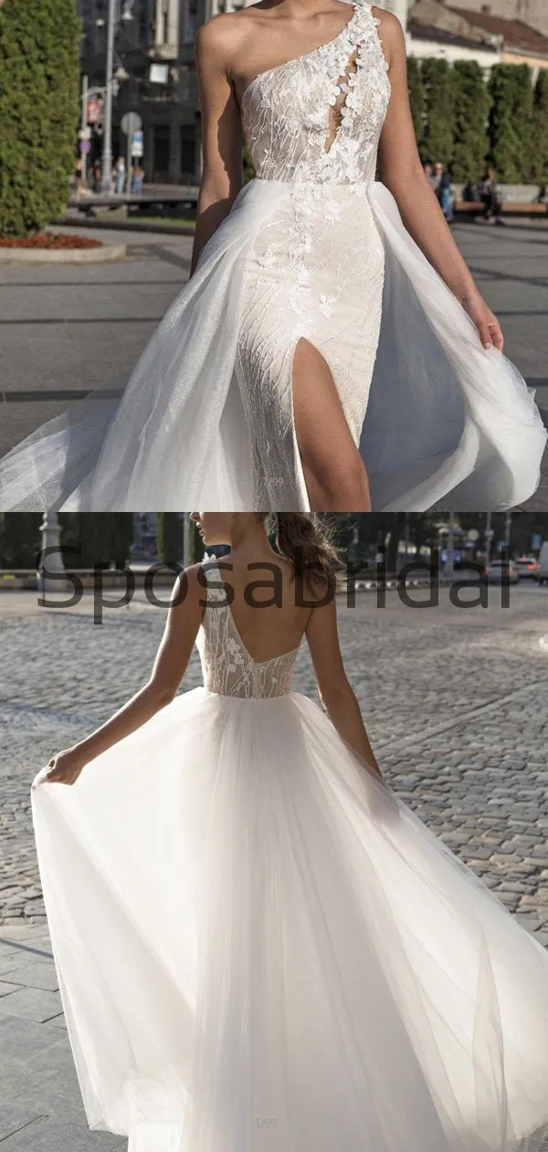Charming One Shoulder Unique Lace Romantic Wedding Dresses WD0441