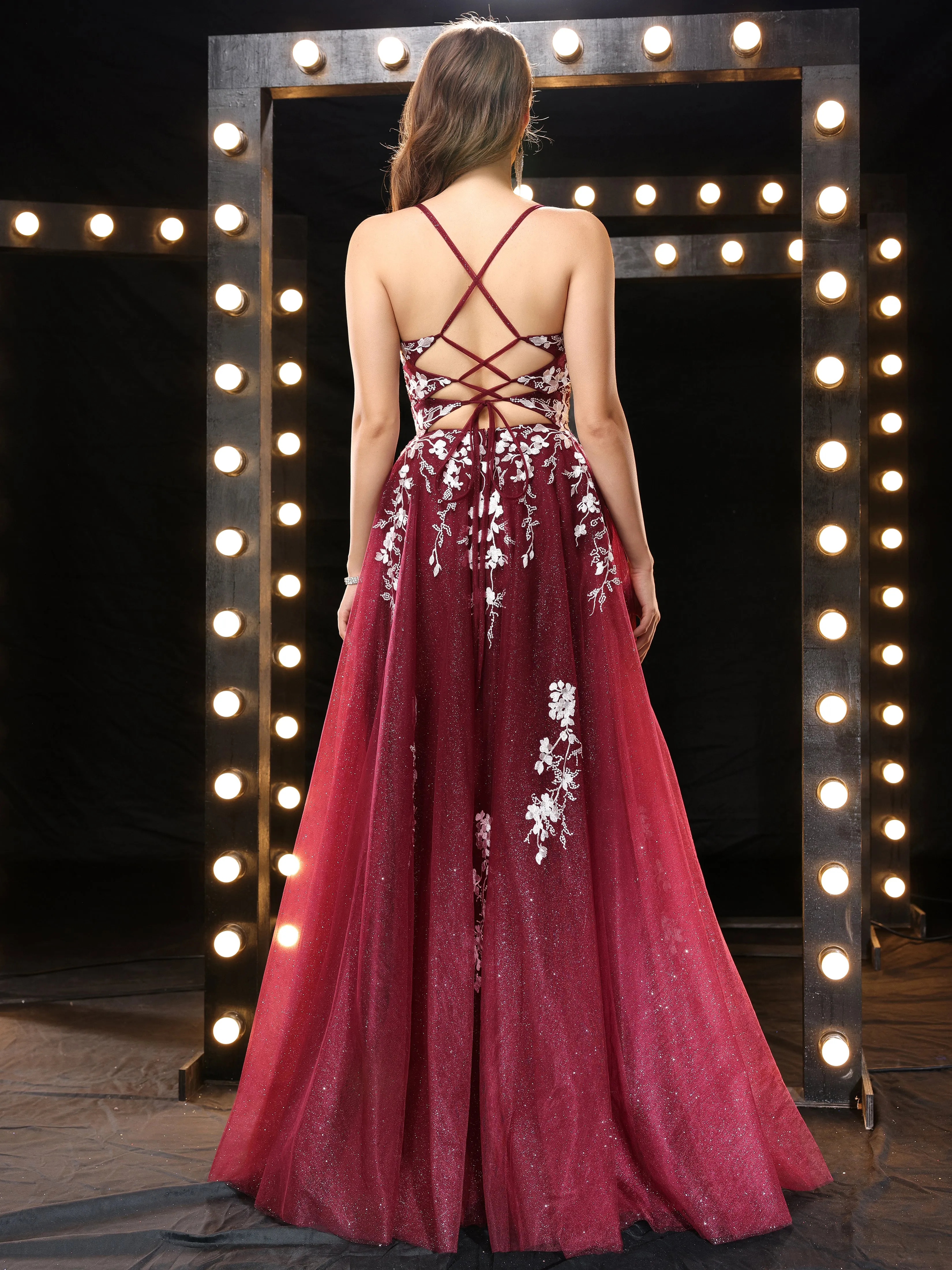 Charming Spaghetti Straps A Line Long Prom Dress with Slit