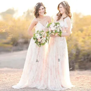 Charming Unique Romantic A Line Long Wedding Bridesmaid Dresses, BGP284