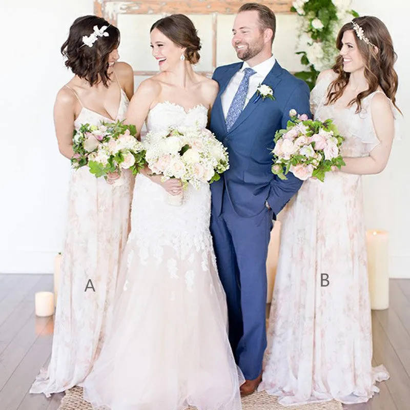 Charming Unique Romantic A Line Long Wedding Bridesmaid Dresses, BGP284