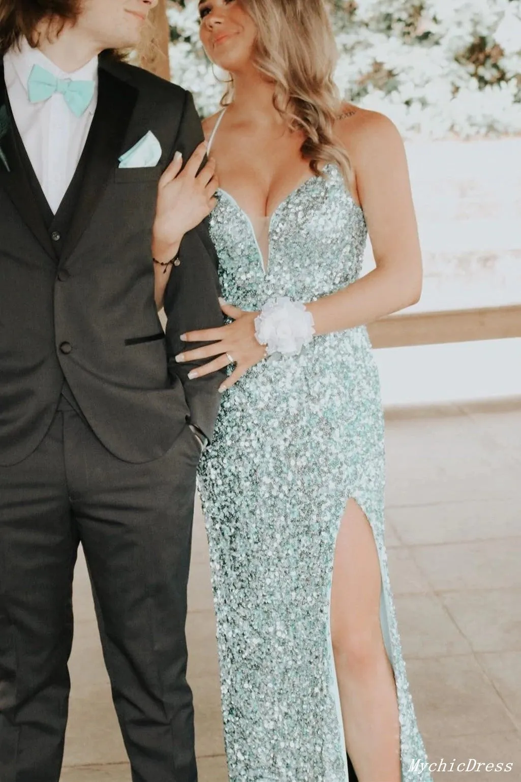 Cheap Silver Sequin Prom Dresses Long Mermaid Formal Evening Dresses UK