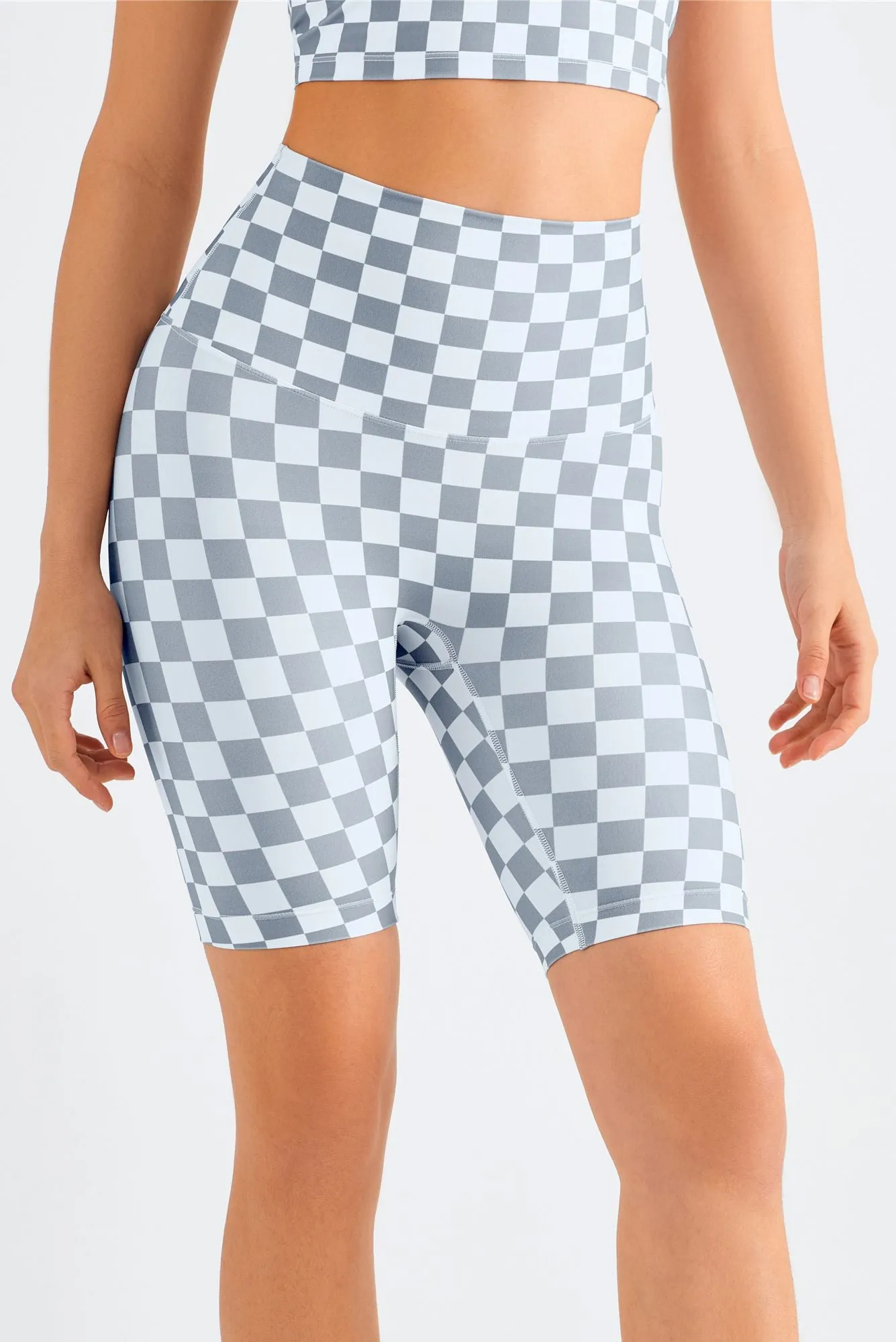 Checkerboard Sports Bra & Biker Shorts Activewear Set