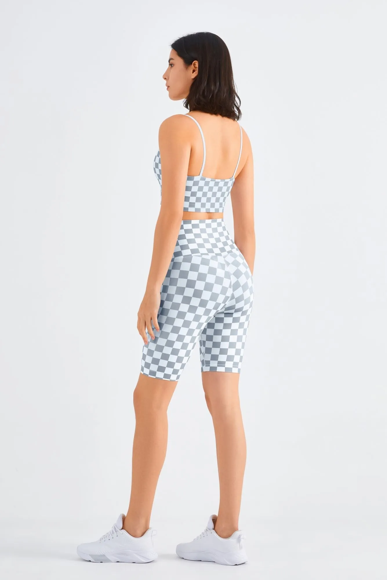 Checkerboard Sports Bra & Biker Shorts Activewear Set