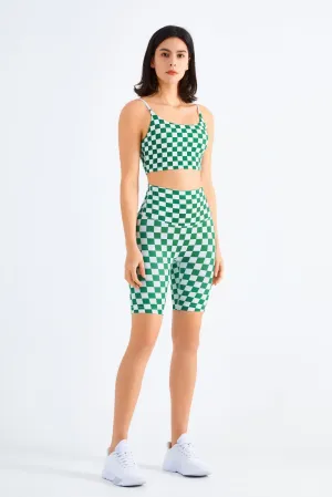 Checkerboard Sports Bra & Biker Shorts Activewear Set
