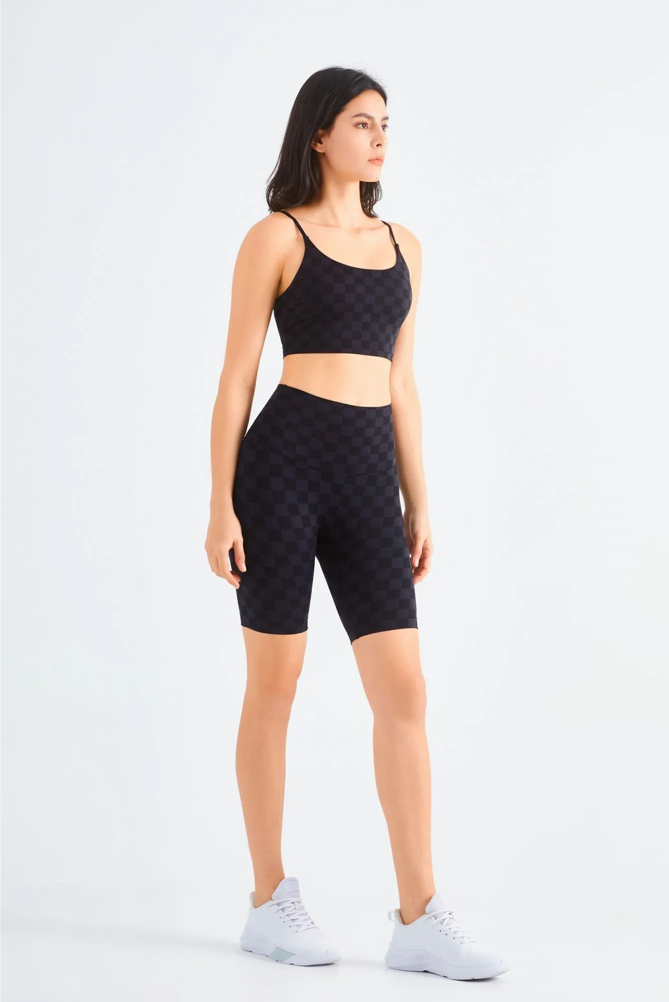 Checkerboard Sports Bra & Biker Shorts Activewear Set