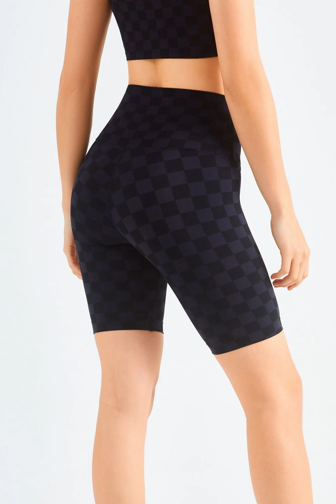 Checkerboard Sports Bra & Biker Shorts Activewear Set